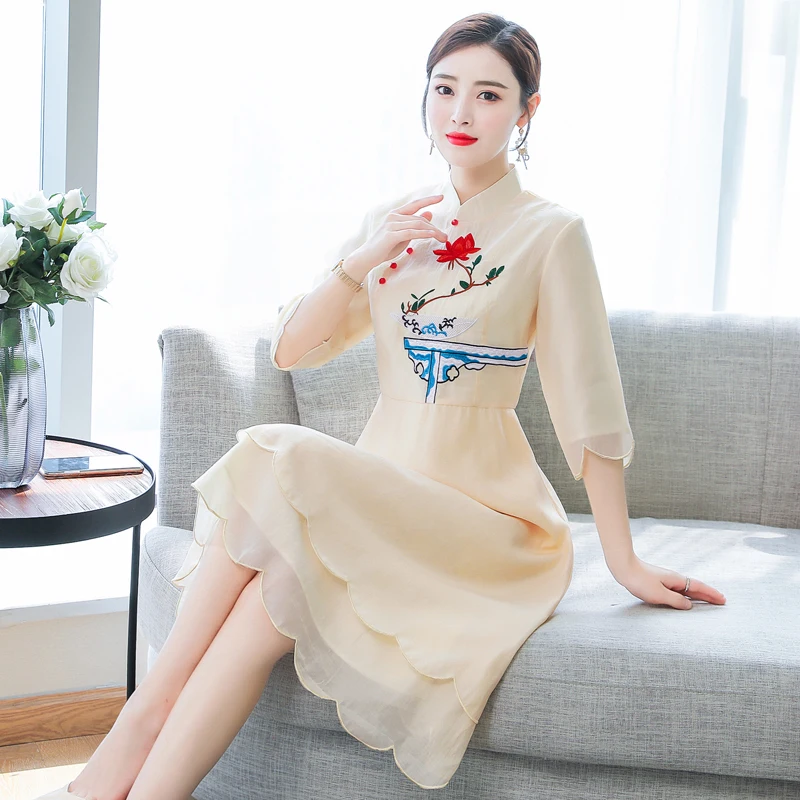 2019 verano las mujeres vestido de noche cheongsam mejorada elegante dama de honor boda qipao noble baile de graduación vestidos fiesta vestido de chino - 1