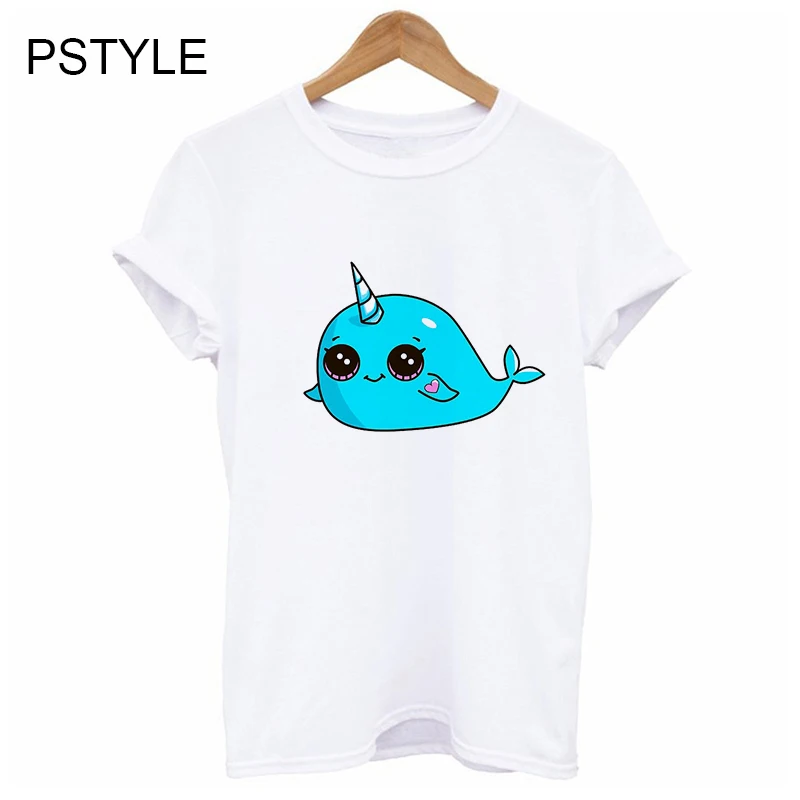 

Unicorn Dolphin T Shirt Casual Funny Cute Print T Shirts Short Sleeve Lady Girl Tops Tees Casual White T-shirt Female Clothes