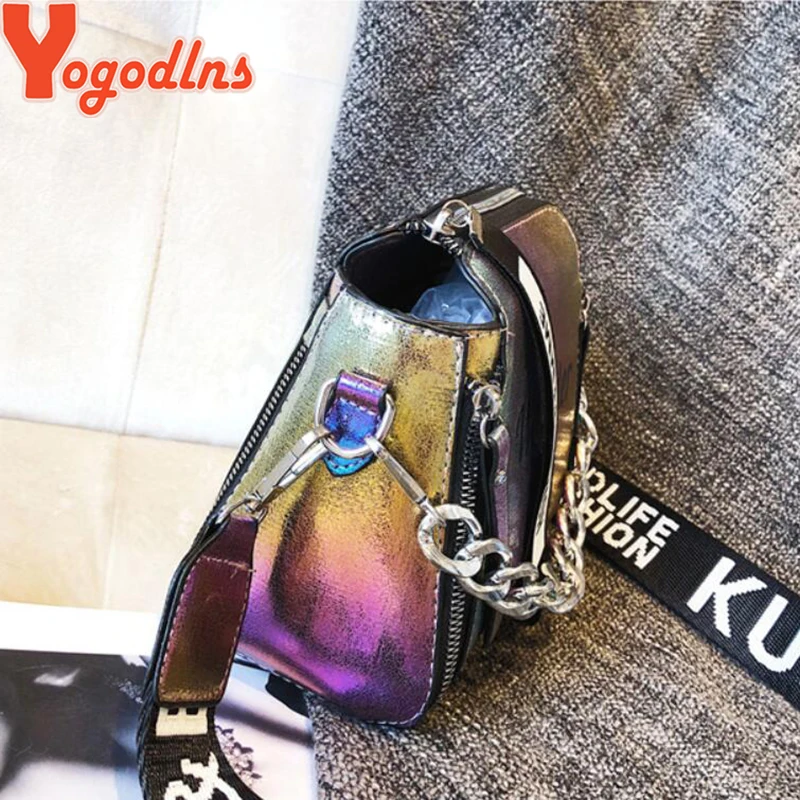 Yogodlns الليزر المرأة أكياس الأزياء الفاخرة شنطة كتف سلاسل Crossbody حقيبة المرأة 2019 إلكتروني البسيطة رفرف محفظة بولسا الأنثوية