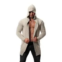 Высокое качество мужской длинный кардиган с капюшоном свитер пальто длинный рукав джемпер мужские трикотажные изделия верхняя одежда