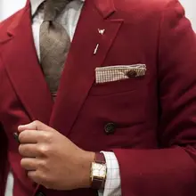 Осенние бордовые твидовые смокинги для жениха 2 шт. двубортные свадебные костюмы для выпускного вечера для мужчин Блейзер masculino индивидуальный заказ