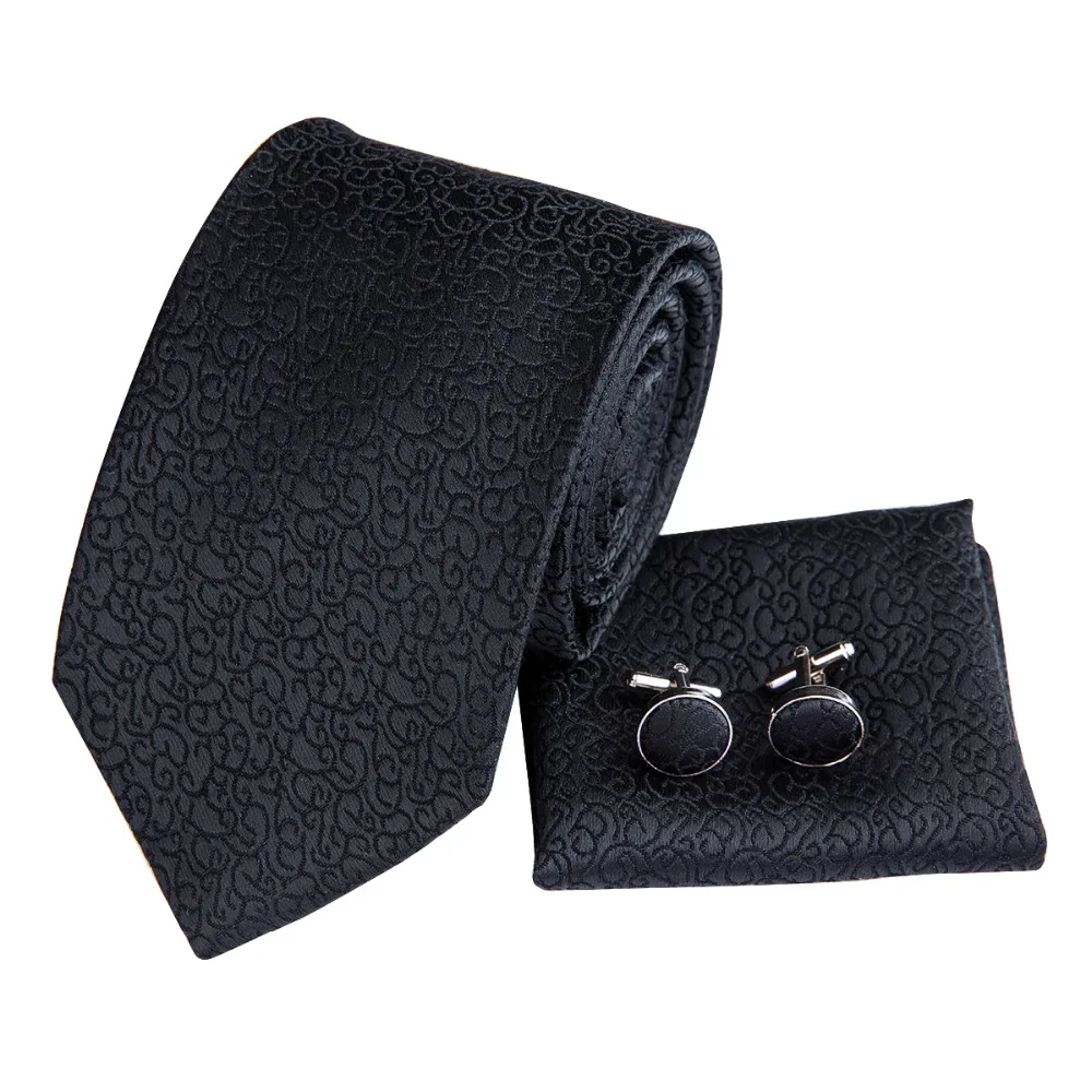 Hi-Tie мужской черный галстук Шелковый Цветочный комплект галстуков для мужчин платок Набор Запонок Свадебная вечеринка бизнес роскошный набор галстуков SN-3040