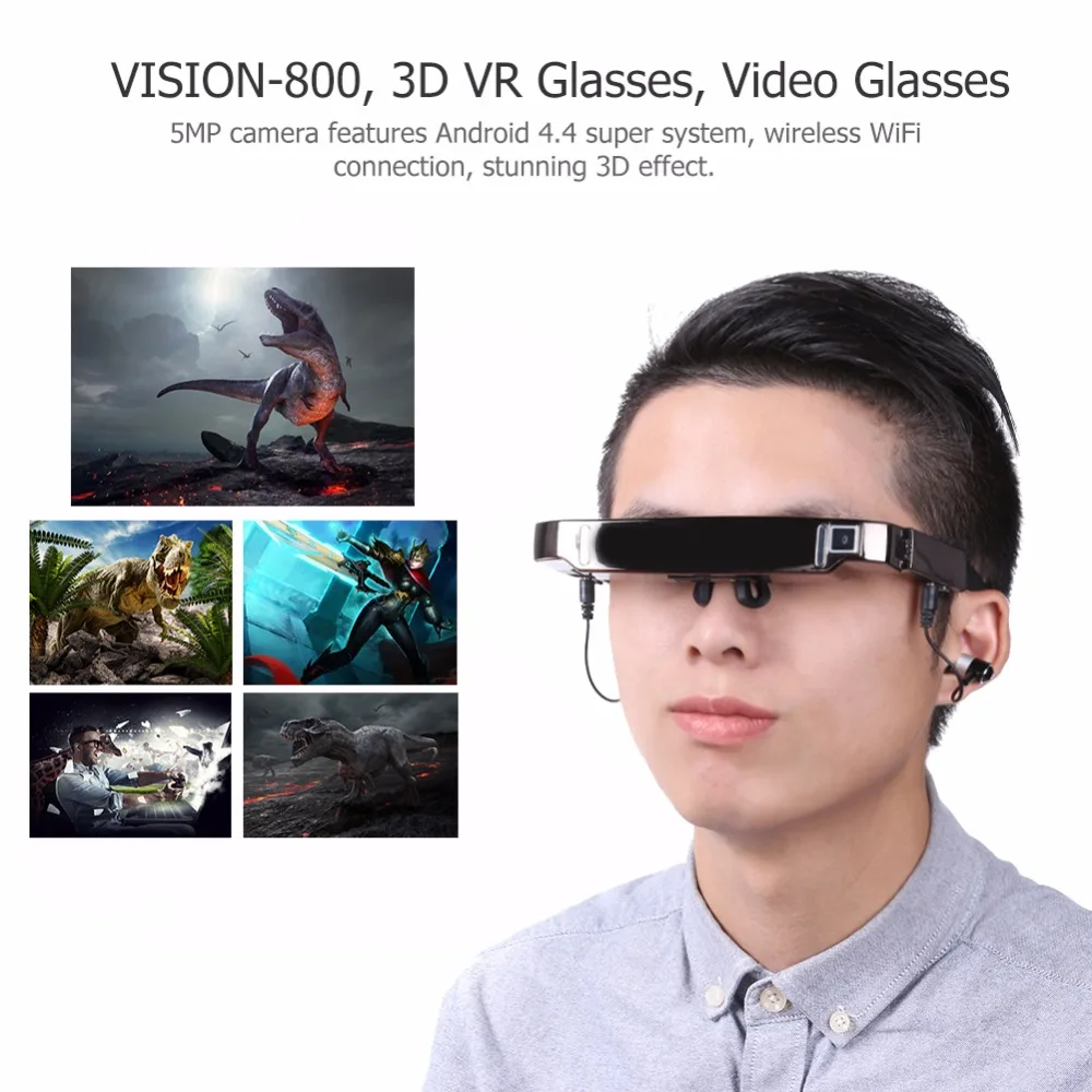

VISION-800 Smart Android WiFi 3D VR Glasses Virtual Wide Screen Video Glasses Bluetooth Portable Private Theater with 5 MP Camer