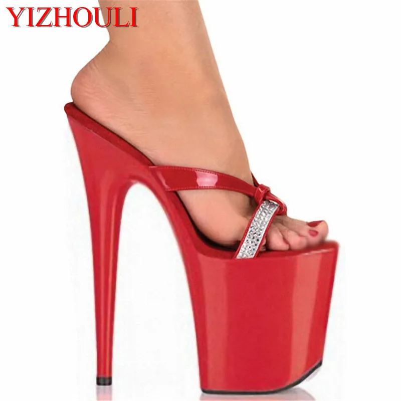 Plate Magnifique Fait À Mariage De Inhabituel Femmes Hauts Strass 8 Blanc Des Talonnettes Pouce Main Chaussures Talons Rouge 20 Pantoufles forme Cm La qUtzTnp