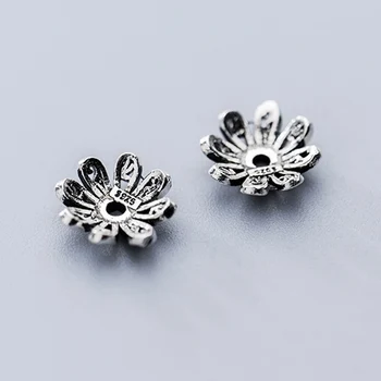 

2pcs/lot Handcraft Hollow Out Flower Bead Receptacle Caps 10mm 925 Sterling Silver Fancy Tassel End Caps DIY Jewelry Making Gift