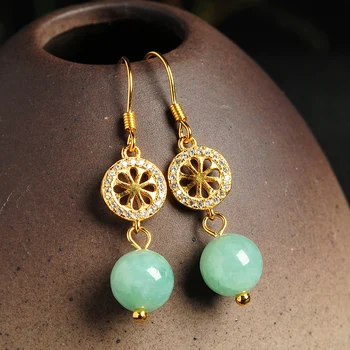 

New Arrival 925 Sterling Silver Green Beads Women's Dangle Earrings