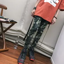 2017 street HARAJUKU vintage color block Camouflage elastic thread cotton high waist legging female
