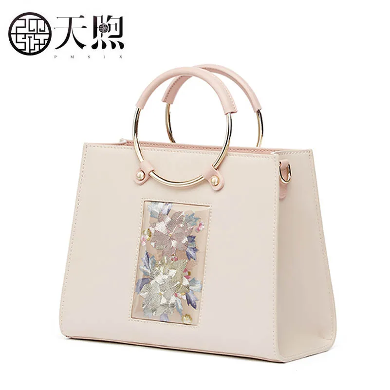 Peach Stil Hand Tasche Neue Handtasche Weibliche Atmosphärischen 2018 Blossom pink Mode Ring Pmsix camellia Messenger Chinesischen bestickt tYROAHqw