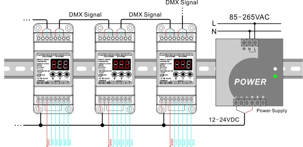 DC12V 24 V 5CH led din-рейка DMX512/1990 сигнала 0-10 V или PWM 10 V 5 V преобразователь сигнала DMX512 контроллер, BC-835-010V-DIN