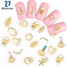 Синеву сплав алмазный страз для дизайна ногтей Стразы 10 шт./упак. 25 конструкции 3D с украшением в виде кристаллов украшения листьев звезд Форма украшения для ногтей