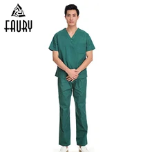 С коротким рукавом летняя униформа доктора медсестры Больница Медицинский скраб набор одежды v-образным вырезом хирургические Топы Брюки стоматолога комбинезон для персонала клиник