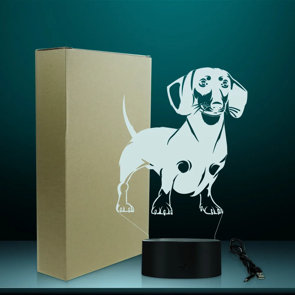 Светильник Dachshund Dog Breed 3D с оптической иллюзией лампа ручной работы для сосисок