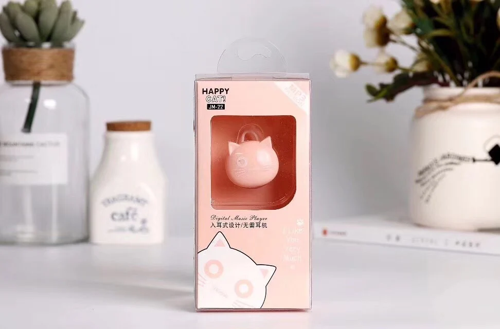 Cat head Insert card cartoon cute style MP3 new screenless sports mini cartoon mp3 player.