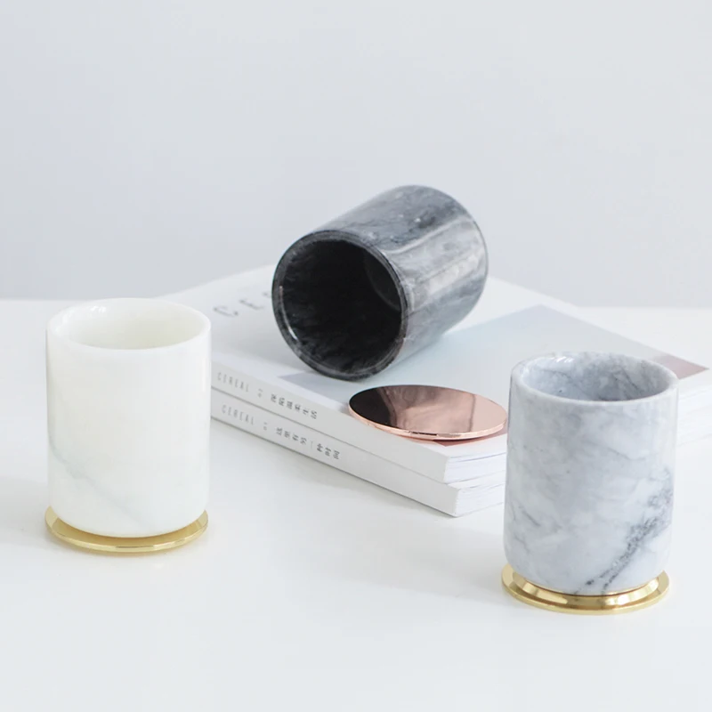 Скандинавский стиль мраморная ваза/держатель ручки/подсвечник для хранения труб белый/черный/серый стакан для хранения/контейнер с металлической крышкой