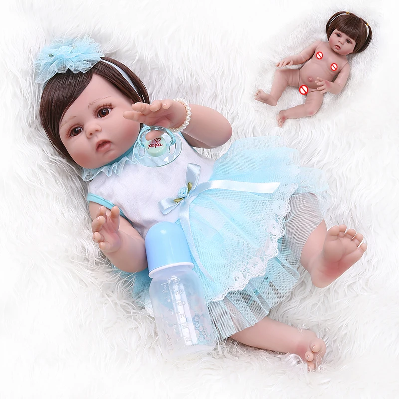 

NEW 49CM toddler newborn bebe doll reborn baby girl in tan skin full body silicone soft realistic doll Bath toy waterproof