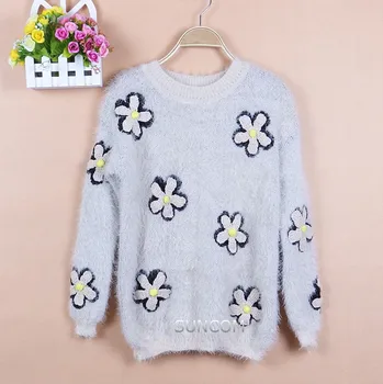 

New Arrival Winter Hand knitted Flowers Long sleeve women Sweater Women's Casual Pullover Knitted Sweater Free Shipping hot sale