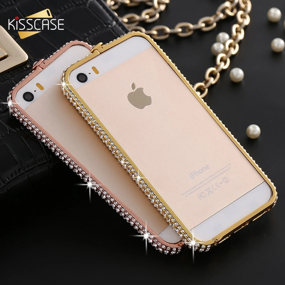 Kisscase горный хрусталь силиконовый чехол бампер для iPhone 6 6 S 7 Plus 5 5S SE case Чехол Алюминий Рамки чехол для iPhone 5 5S SE 6 6S 7 Plus Капа роскошный бриллиант для iphone 6 6s обложка для iphone 5 Fundas