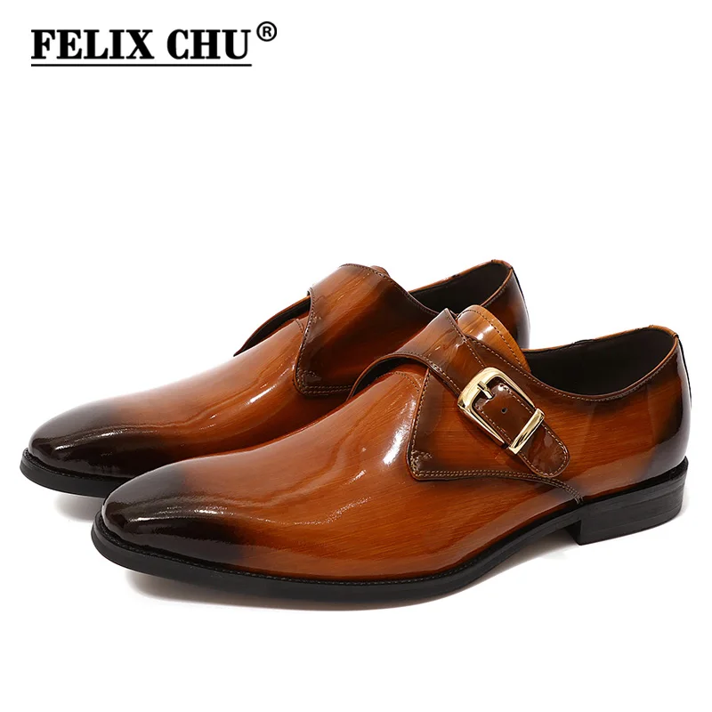 

2019 Men Dress Shoes Patent Leather Black Brown Monk Strap Formal Shoes For Wedding Party Office Business Men's Shoes Size 39-46
