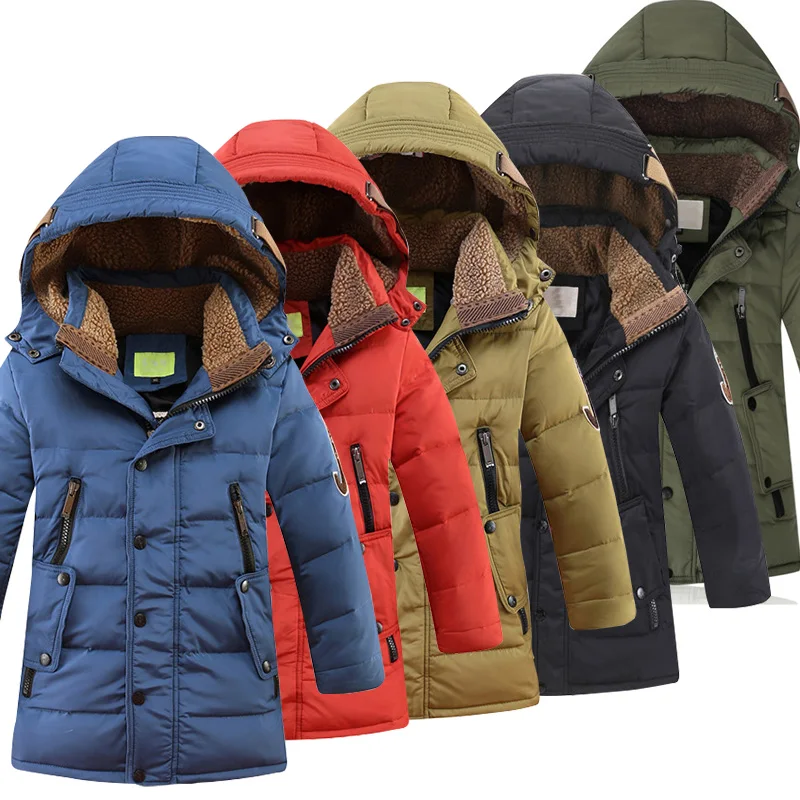 

2019 Witner Kids Coats Fleece Warm Boys Parkas Hooded Long Children Jackets Fashion Boy Child Jacket Snowsuits Windbreaker