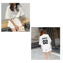 GOT7 модный костюм с буквенным принтом футболка с короткими рукавами+ юбка с высокой талией широкие Шорты повседневный комплект Женский two-piece2018New