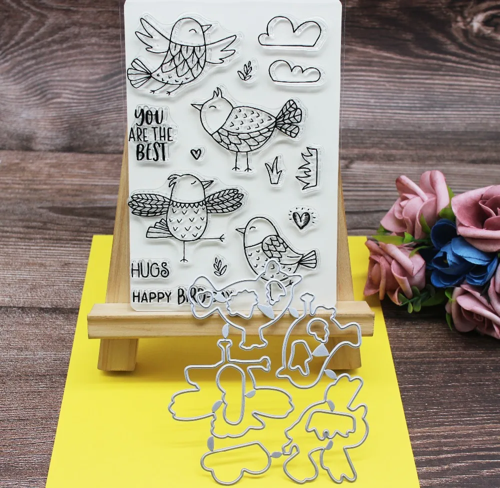 

Bird&cloud Metal Cutting Dies letters clear Stamp set Die Knife for Paper Card Crafts cutting die stamp set for Scrapbook