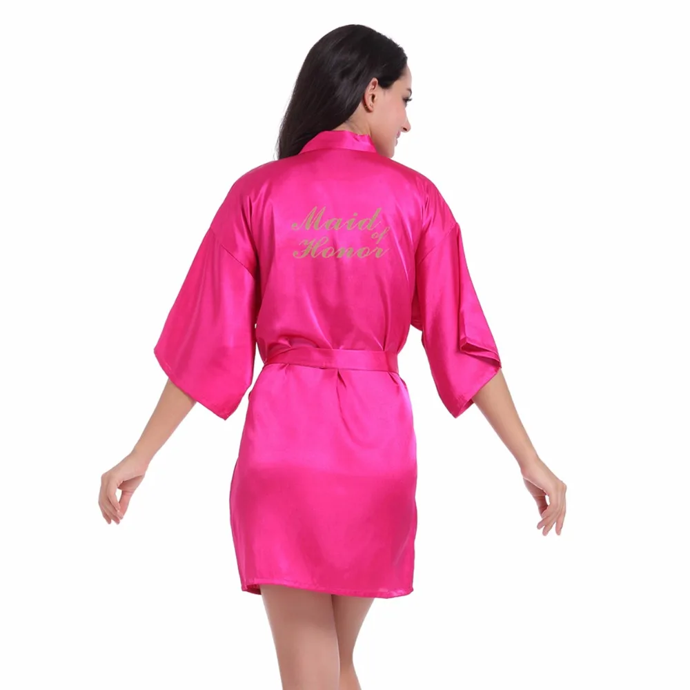 Women Dark Pink Bathrobe Letter Maid Of Honor Robe Get Ready Robes Bridal Party Gift Dressing