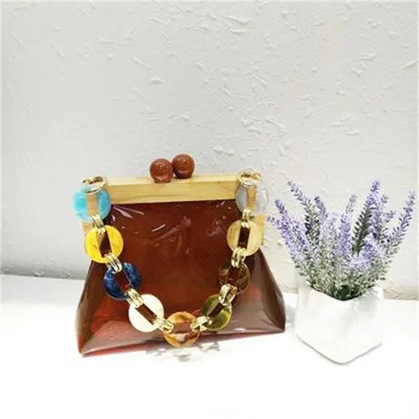 Прозрачная гелевая сумка с цепочкой, сумка на плечо, деревянная сумка через плечо, женские акриловые сумки с ручкой, женские сумки-мессенджеры - Цвет: CAMEL