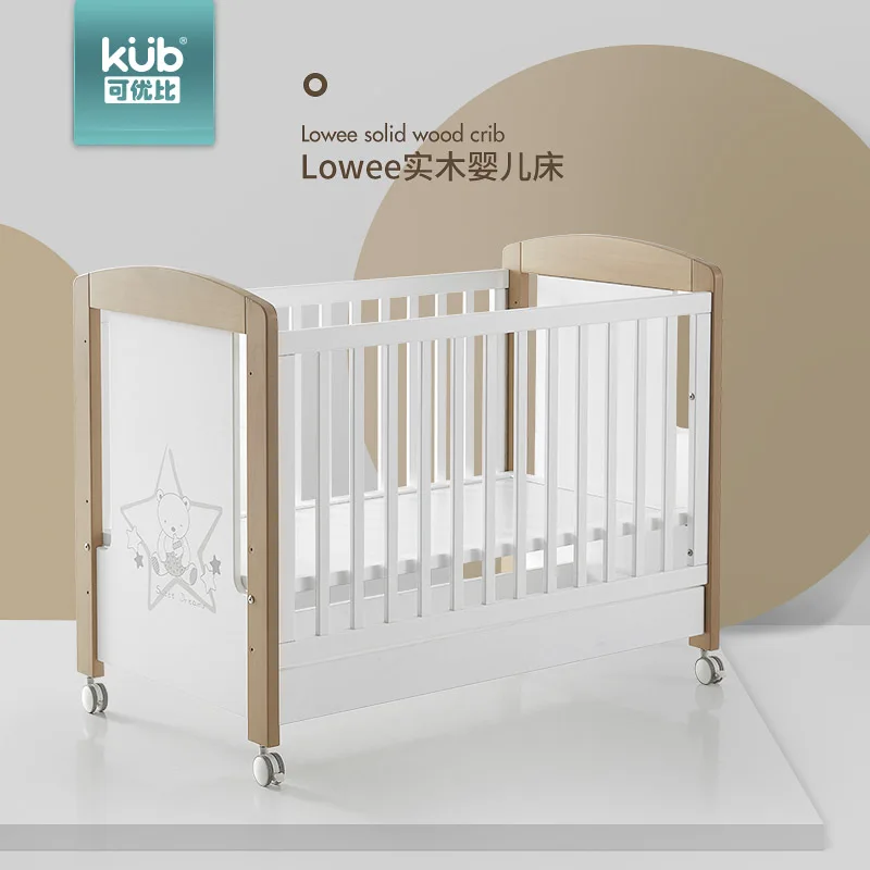 Многофункциональная Регулируемая кроватка игровая кровать с роликом Araucaria цельная деревянная сплайсинговая кровать с био-покрытием для новорожденных Колыбель детская кровать - Цвет: white