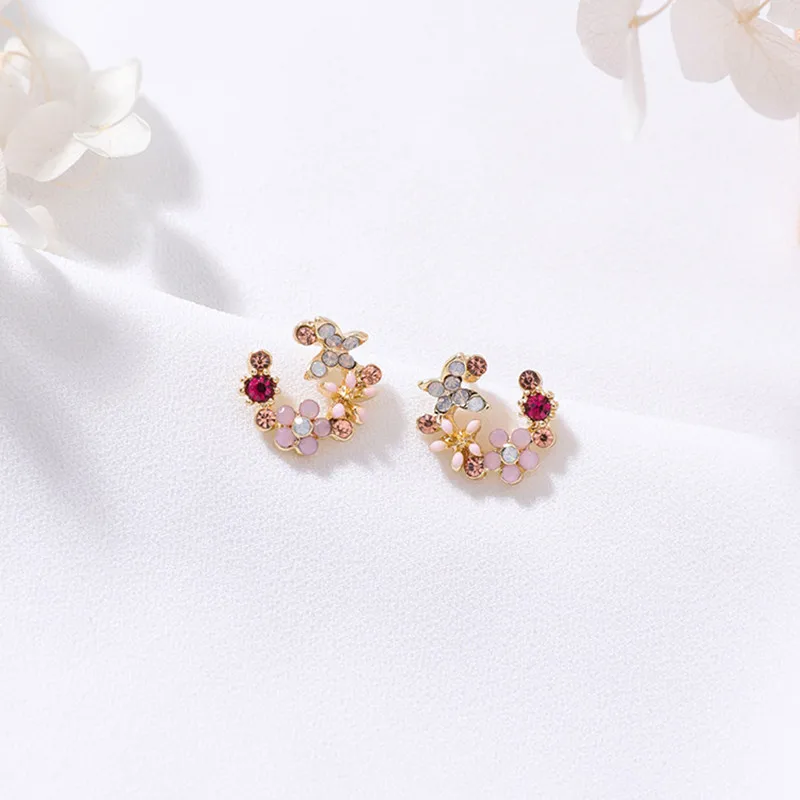 Женские серьги из горного хрусталя EARS HIGH New Tiny Cute Shiny многоцветные цветочные для