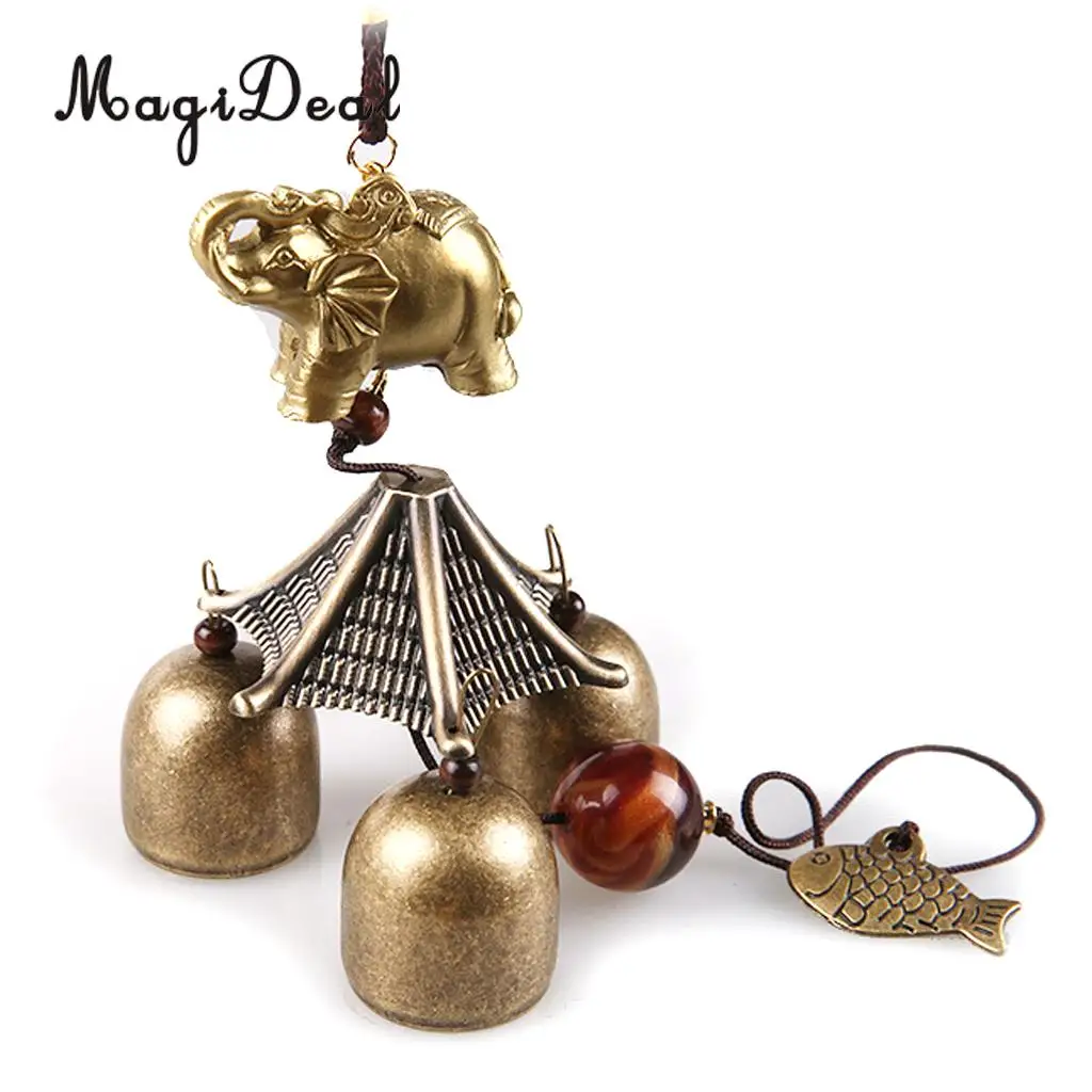 MagiDeal Chinese Elephant Fish Metal Bell Lucky Feng Shui Hanging Charm Wind Chime Antique Windchime Copper Metal Wind Bell
