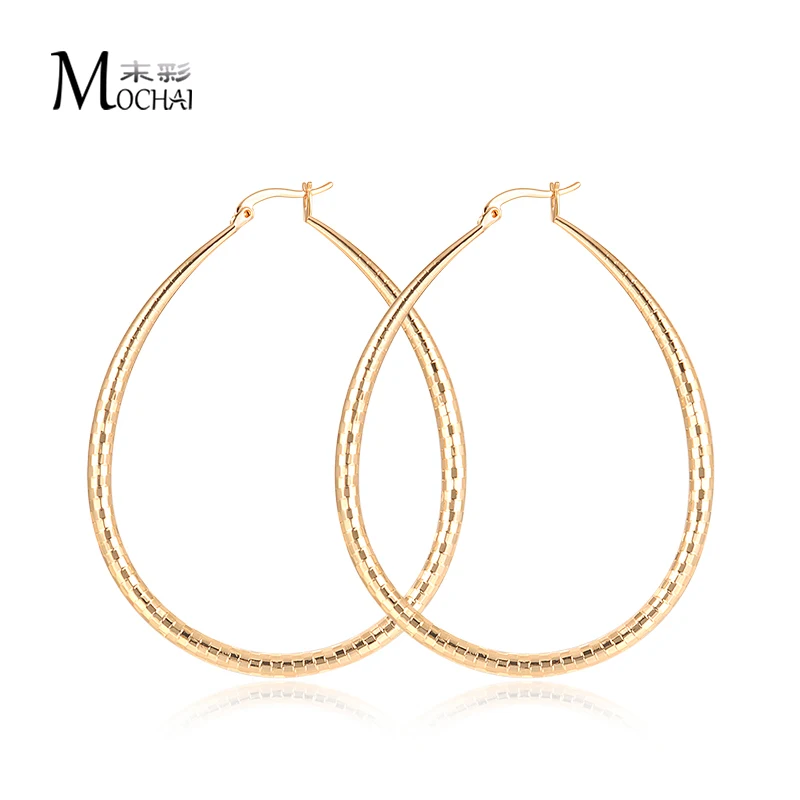 

Simple Oval Hoop Earrings for Women Gold Color metal stripes water loop Earring European Brand Fashion Jewelry Gifts ZK30 60mm
