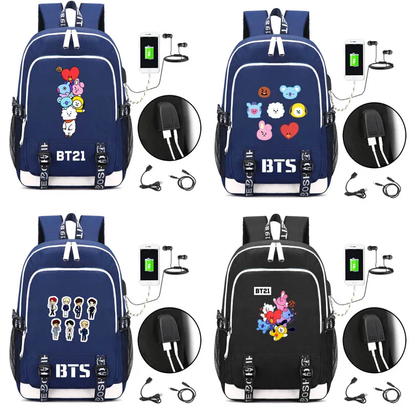 

KPOP BTS Bangtan backpack yourself lovely travel bag with USB Charging Port and Lock &Headphone interface