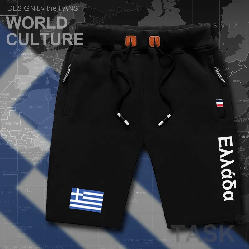 Greece mens shorts beach new men's board shorts flag workout zipper pocket sweat bodybuilding clothing cotton brand The Greek GR - Цвет: P01black