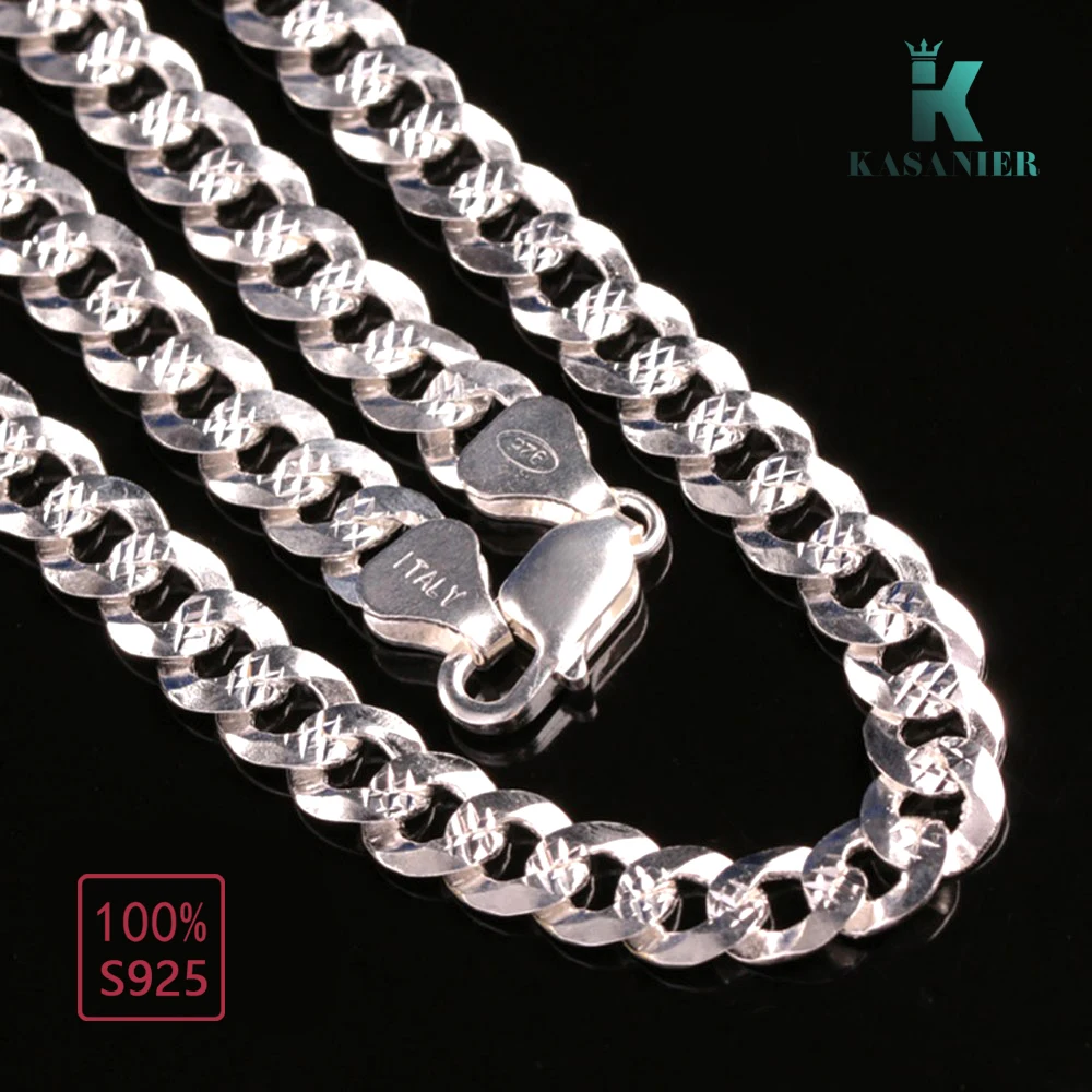 KASANIER 100% Real S925 Sterling Silver Miami Chain Necklace For Mens  Singer Style Rap Hip-Hop Rock Fashion Cuban Jewelry Gift