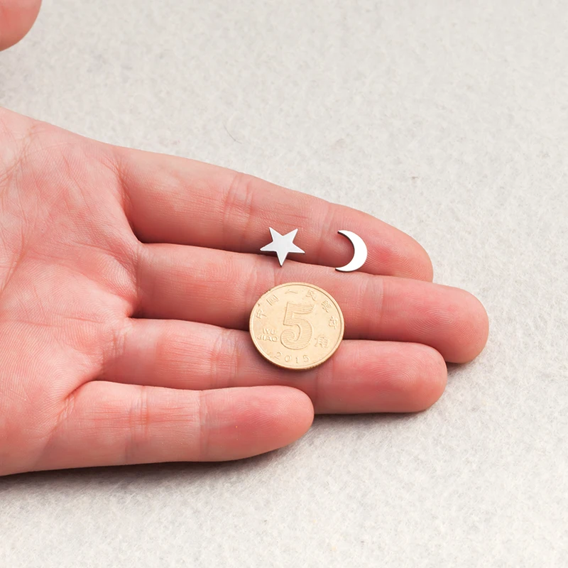 2018 Female Stainless Steel Golden Sliver colour Star Moon Stud Earrings Cute Mini Stud Earring For Girls Minimalist Jewelry - Image 5