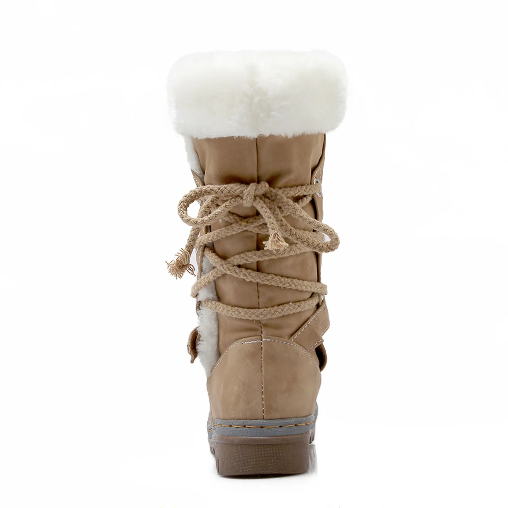 Модные ботинки из хлопка зимние женские ботинки до середины икры с мехом, кожаная женская обувь на шнуровке, большие размеры 34-43, зимние ботинки, n225