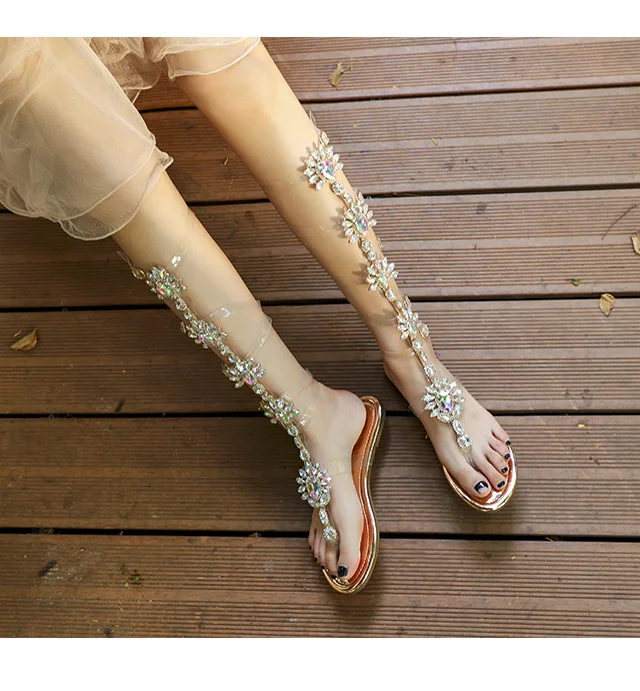 

Bohemia Style Crystals Women Sandals Fashion Summer Clear PVC Platform Sandals Buckle Straps Rhinestone Gladiator Sandals Women
