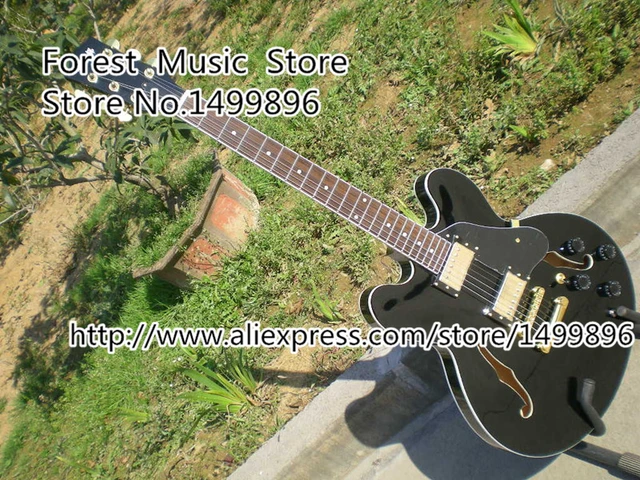 Cheap Custom Shop China Music Instrument Glossy Black ES Guitar Classic Hollow Body Electric Guitar Left Handed Available