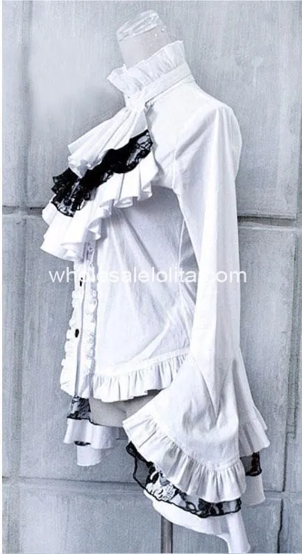 Белая королевская кружевная Готическая блузка Лолита с расклешенными рукавами, рубашка Лолита, шифоновая кружевная рубашка 4xl 5xl 6xl для продажи