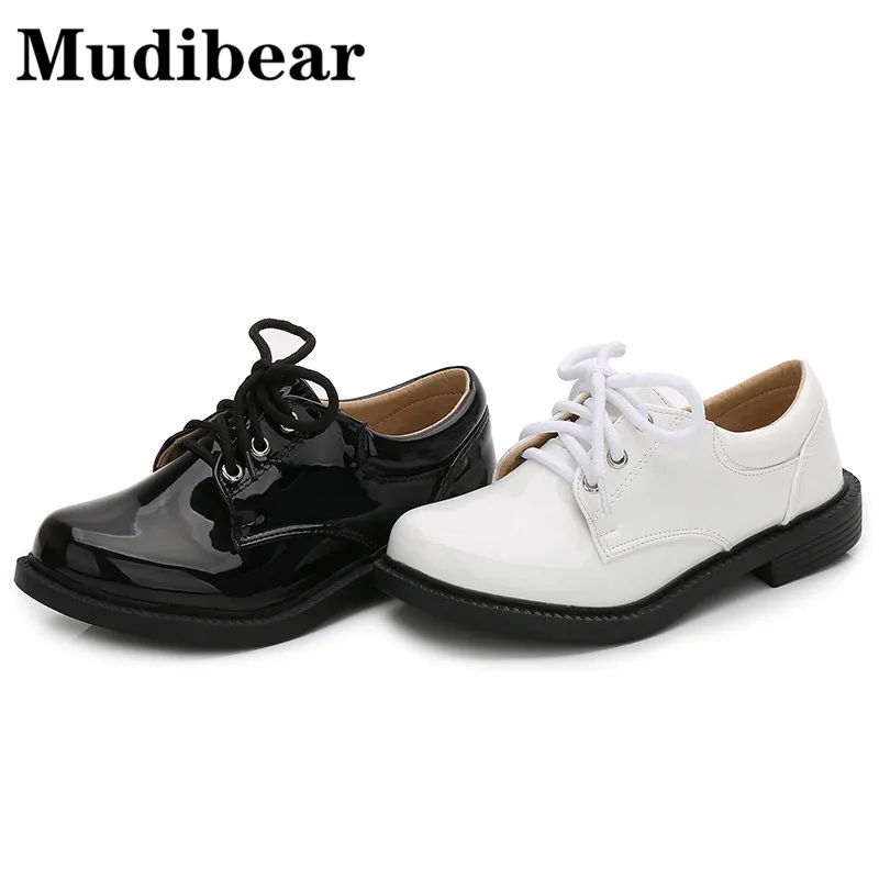 Mudipanda/лакированная детская кожаная обувь для мальчиков черная кожаная обувь на плоской подошве детская белая Студенческая обувь на шнуровке обувь для мальчиков