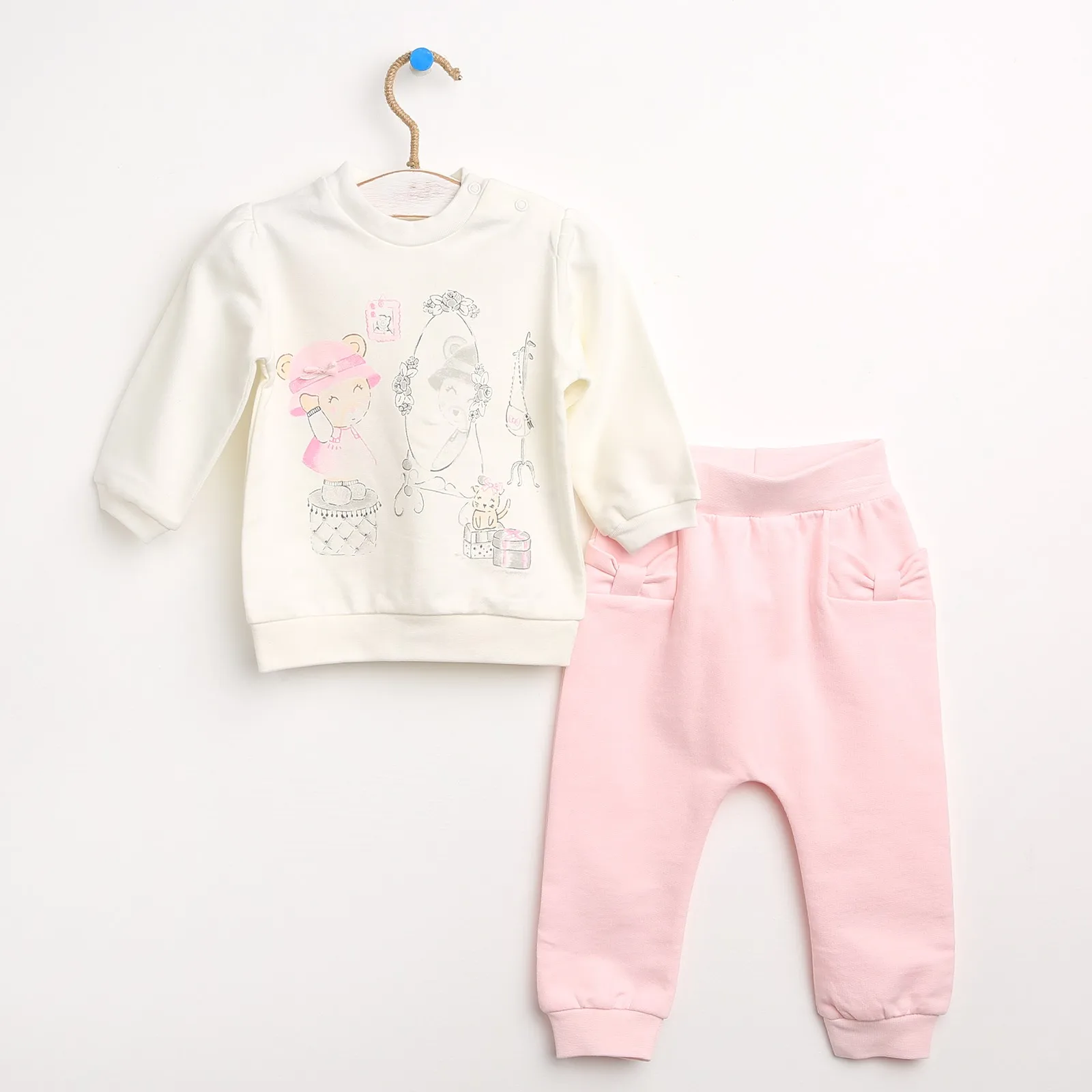 Ebebek HelloBaby плюшевый мишка для маленьких девочек толстовка с брюками комплект| |
