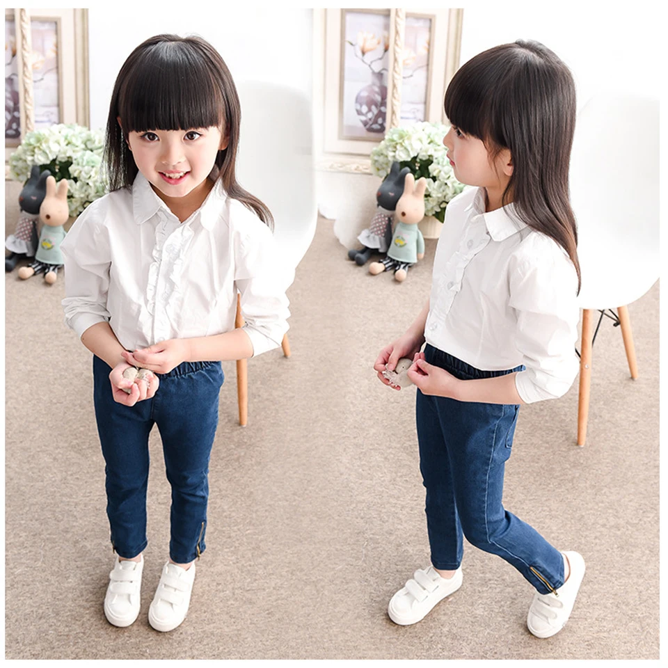 

Wholesale Girls Jeans Pant 2017 Children Spring Autumn Casual Blue Denim Skinny Patchwork Tight Pencil Pants Child Elastic Waist