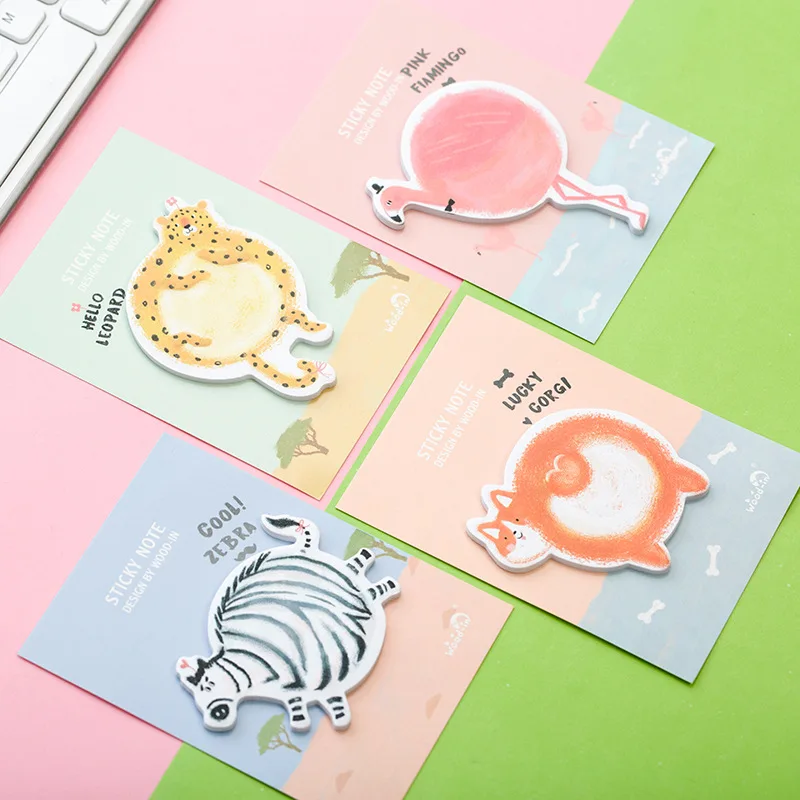 

4 pcs/Lot Animal sticky memo pad Diary post it notes Watercolor paper bookmark Stickers journal Office School supplies CM705