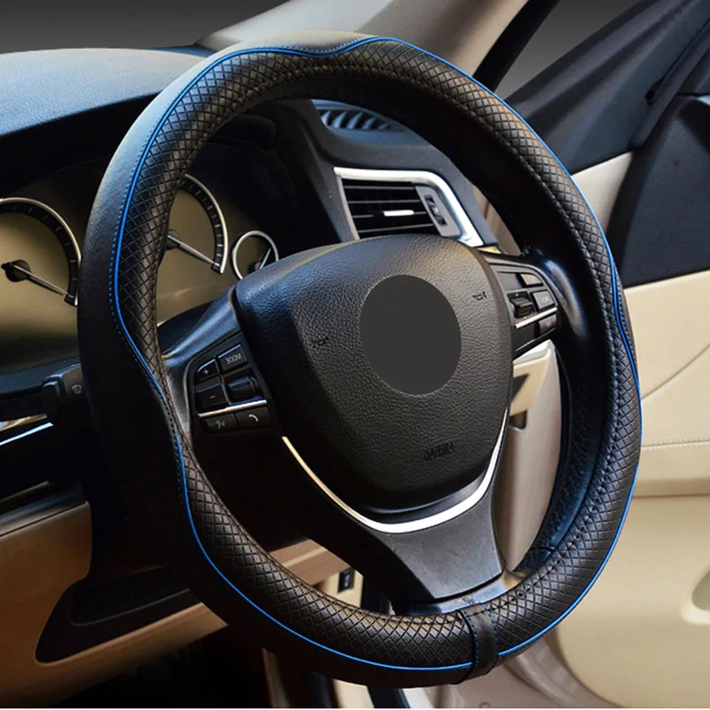 Genuine Leather Car Steering Wheel Cover Anti Slip Four Season M Size Fits Most Car Models Black Red Blue Brown Genuine Leather Car Steering Wheel Cover Anti Slip Four Season M Size Fits Most Car Models Black Red Blue Brown