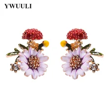 Милые корейские японские стильные эмалированные глазурованные грибы цветы серьги-гвоздики для женщин винтажные серьги-гвоздики модные ювелирные изделия подарок MJ1395