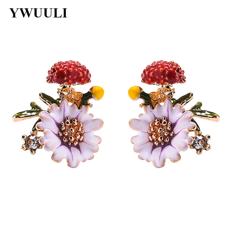 

Cute Korean Japanese Style Enamel Glazed Mushroom Flower Stud Earrings for Women Vintage Ear Studs Fashion Jewelry Gift MJ1395