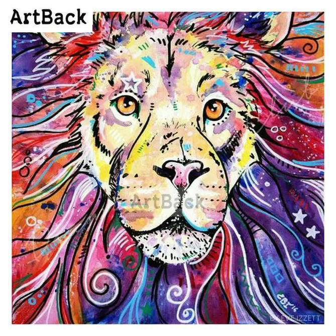 Colored lion 5d diamond painting animal full square drill needlework 3d embroidery rhinestone stick | Дом и сад