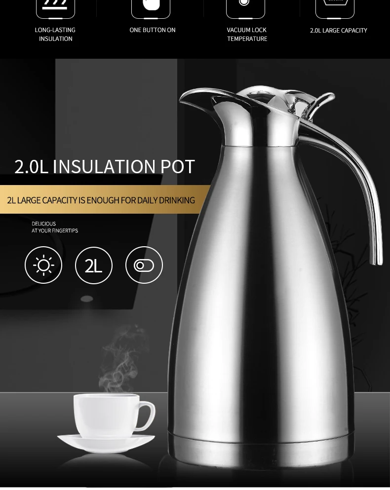 VandHome Термальность воды чайник Вакуумный изоляции термос для воды Чай 304 Нержавеющая сталь Термальность кувшин кухонная посуда для питья