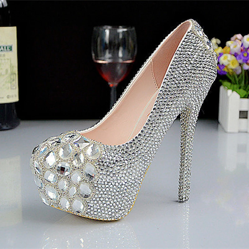 

new arrival Crystal princess wedding shoes Handmade rhinestone dinner party bridal ultra high heel shoes