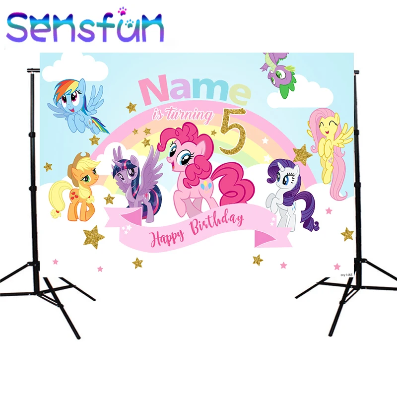

Sxy1465 Cartoon Little Pony Backdrops Custom Children Birthday Photocall Rainbows Backgrounds For Photo Studio 220x150cm